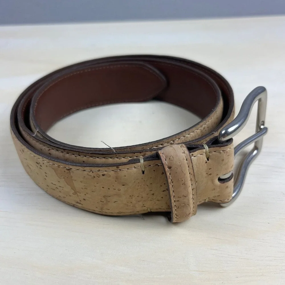 Portuguese Cork Natural Tan Leather Lined Belt Silver Buckle Made in Portugal